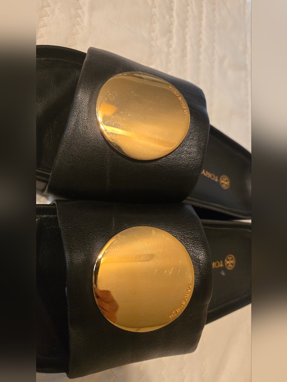 Tory Burch Black Slide Sandals with Gold Medallion - Picture 14 of 16
